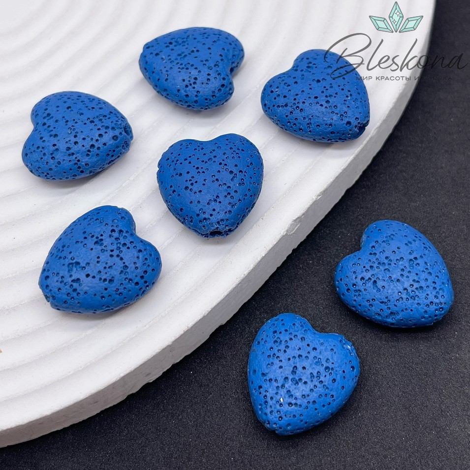 Бусина сердце Лава Вулканическая темно- синее 20*19 мм