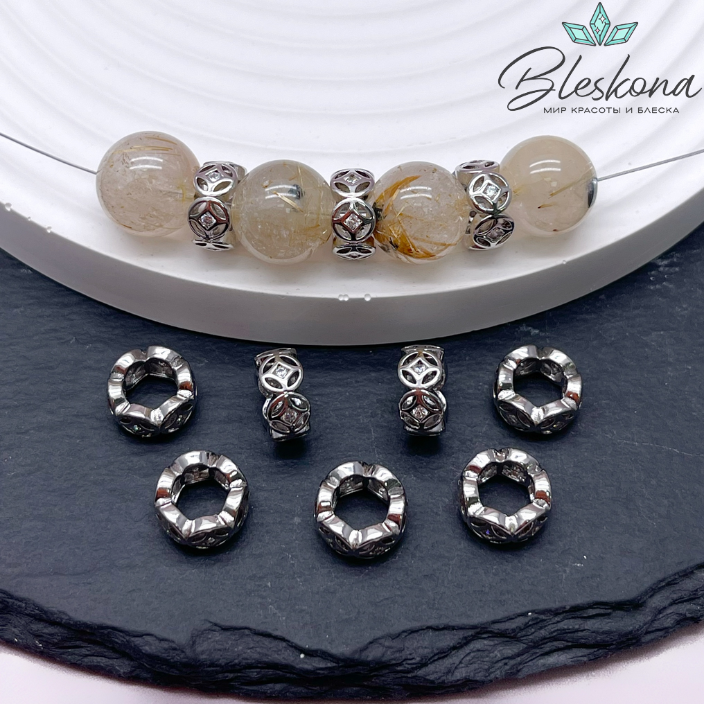 10*4,9 мм, цвет серебро, Бусина - разделитель цирконы 