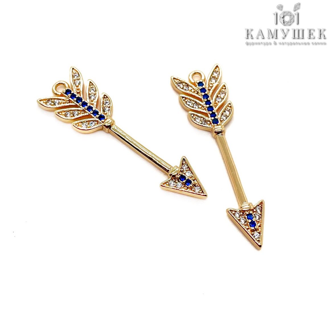 33*9мм Цвет золото, Подвеска стрела с цирконами