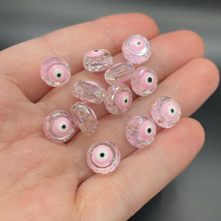 10мм, Стекло Lux форма круг розовый  глаз уп.5 шт