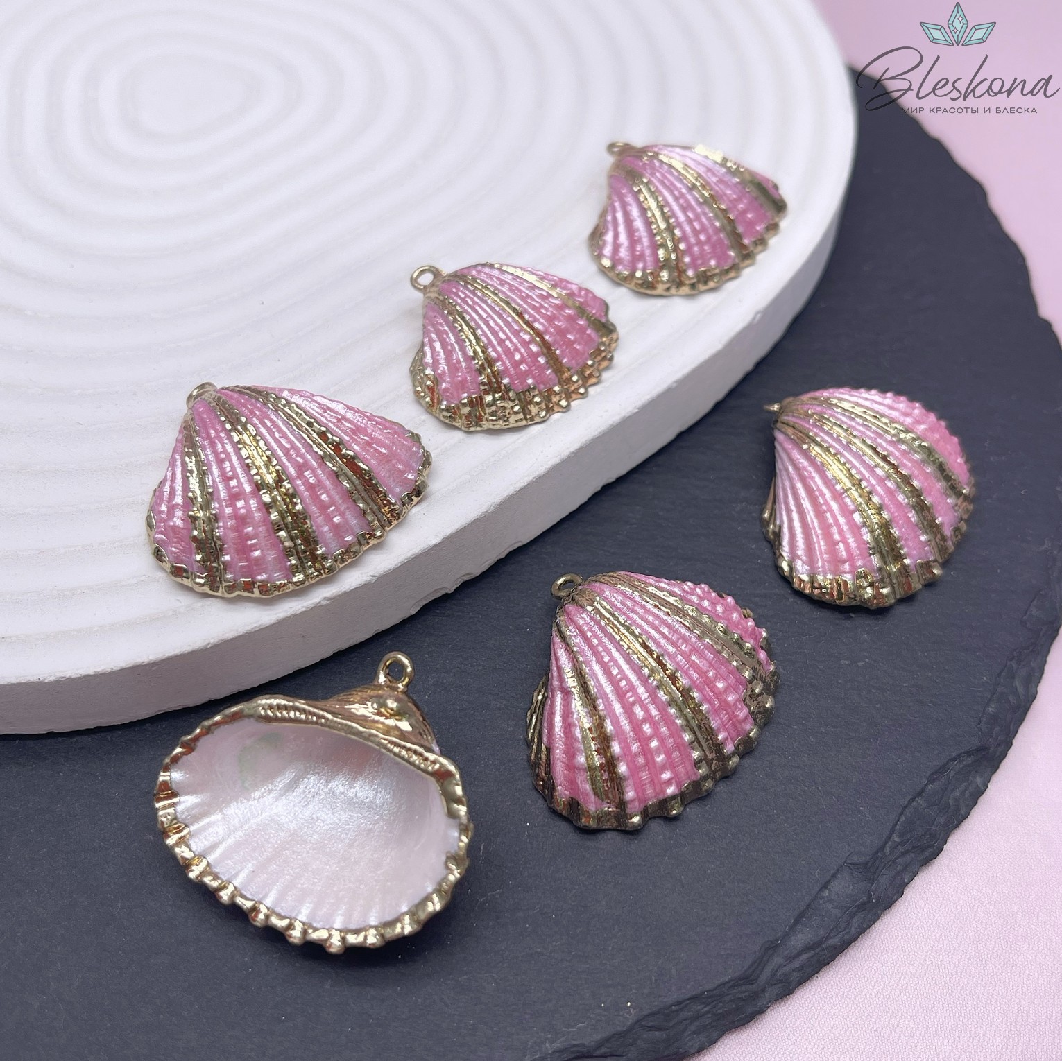 (23-28)*(26-31) мм, Цвет золото, Подвеска Ракушка фиолетовая