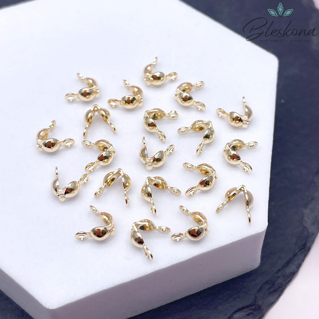 7,5*4 мм Цвет золото, Каллоты двойное кольцо Люкс уп. 20 шт.