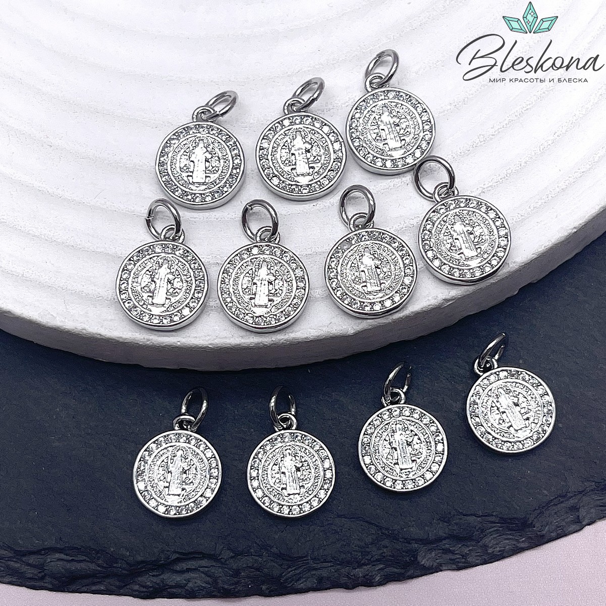 10мм,цвет серебро,Подвеска лик святого 