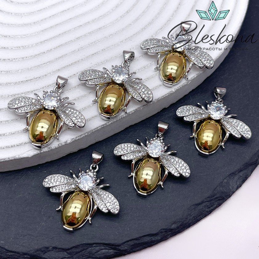25*28 мм Цвет биколор, Подвеска Муха циркон №1