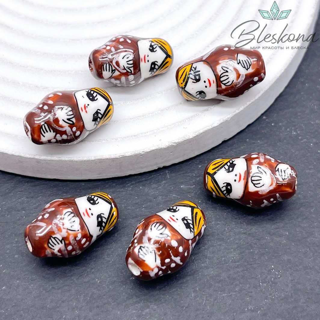 23*14 мм Керамика бусина матрёшка коричневая (шоколадная)