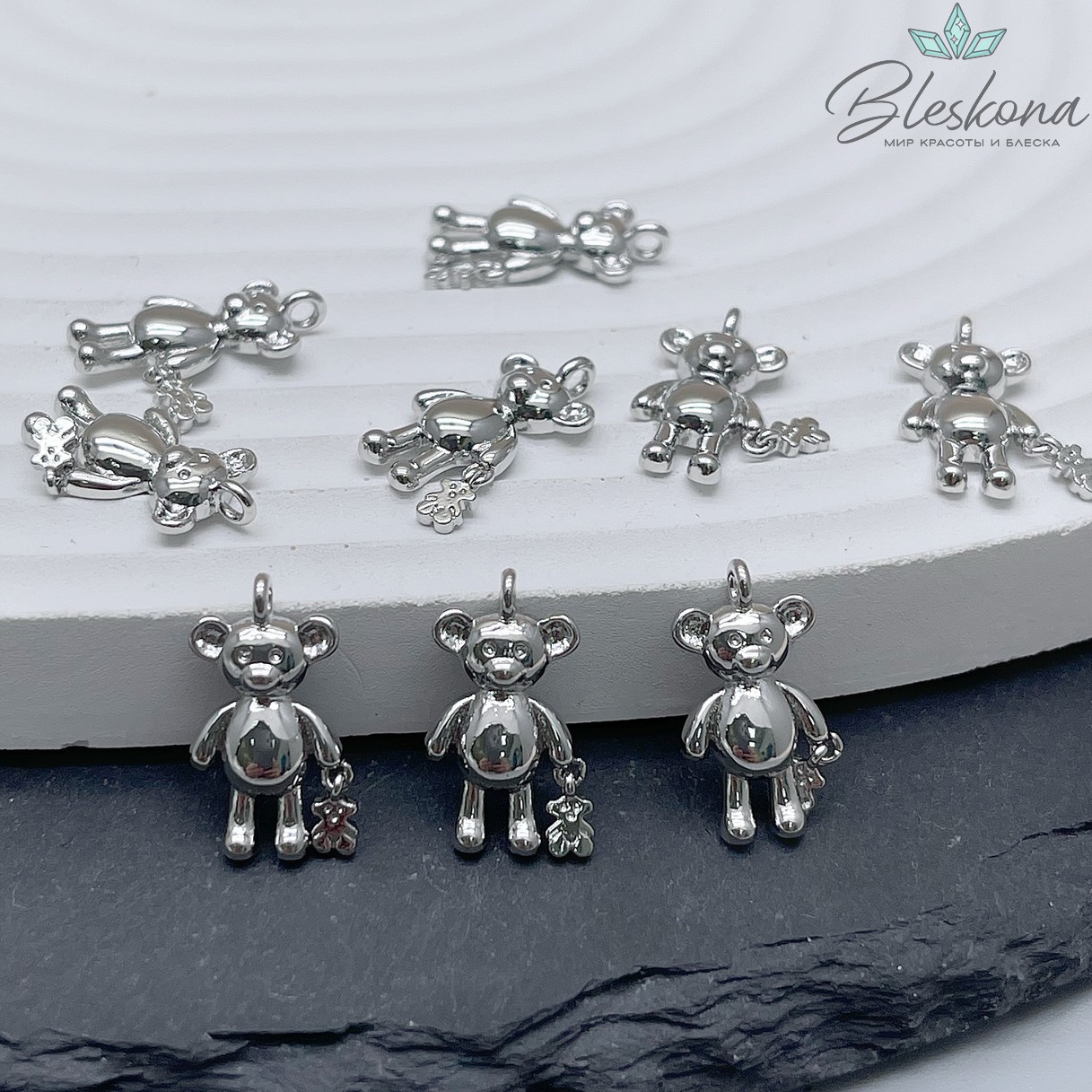 16*9 мм Цвет серебро, Подвеска Мишка с игрушкой 