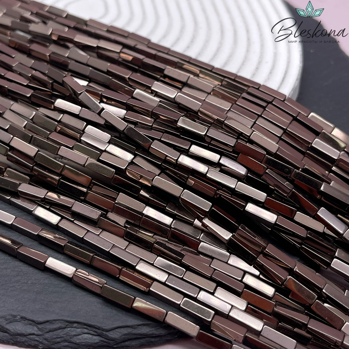 9*3 мм Гематин имитация, коричневый №1 (шоколадный), прямоугольник 