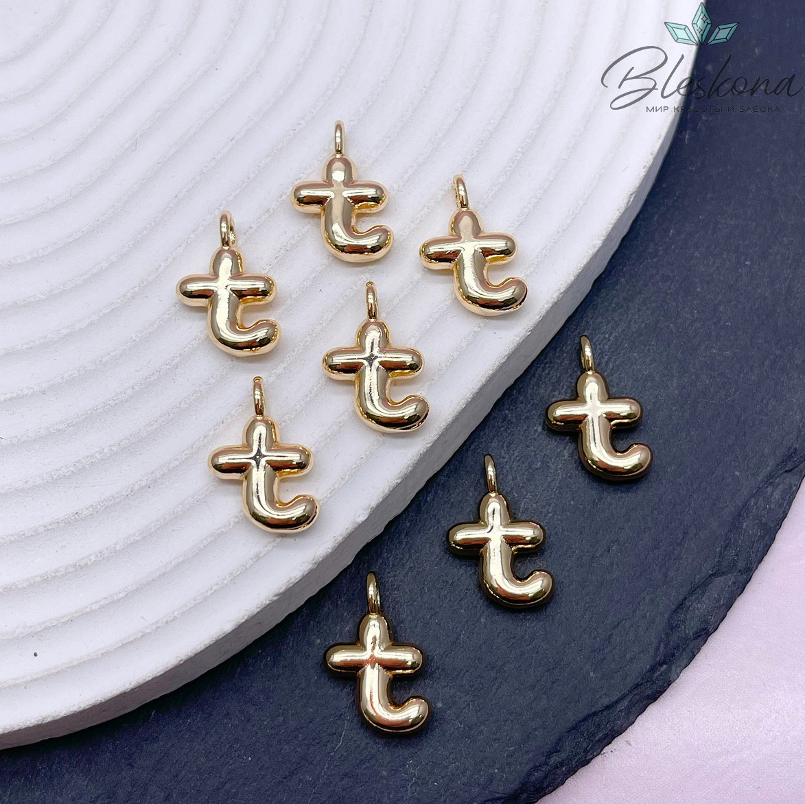 18 мм, Цвет золото, Буква объемная T