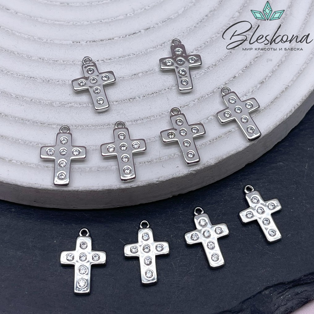 14,5*9,5 мм Цвет серебро, Подвеска крест цирконы 