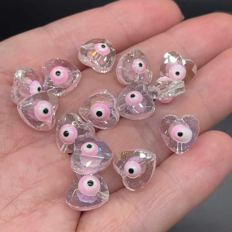 10мм, Стекло Lux форма сердце розовый глаз уп.5 шт
