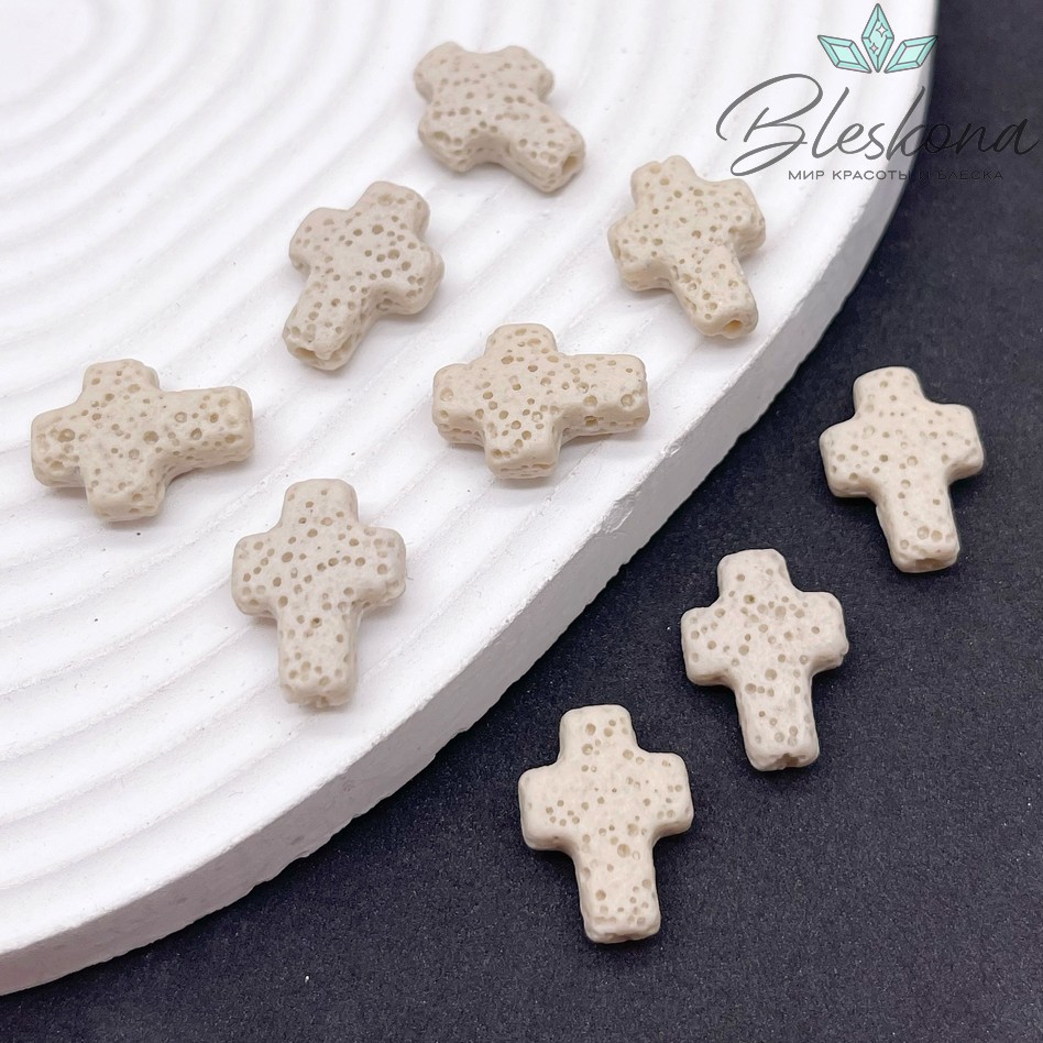 Лава Вулканическая Бусина крест темно- бежевый 17*13 мм