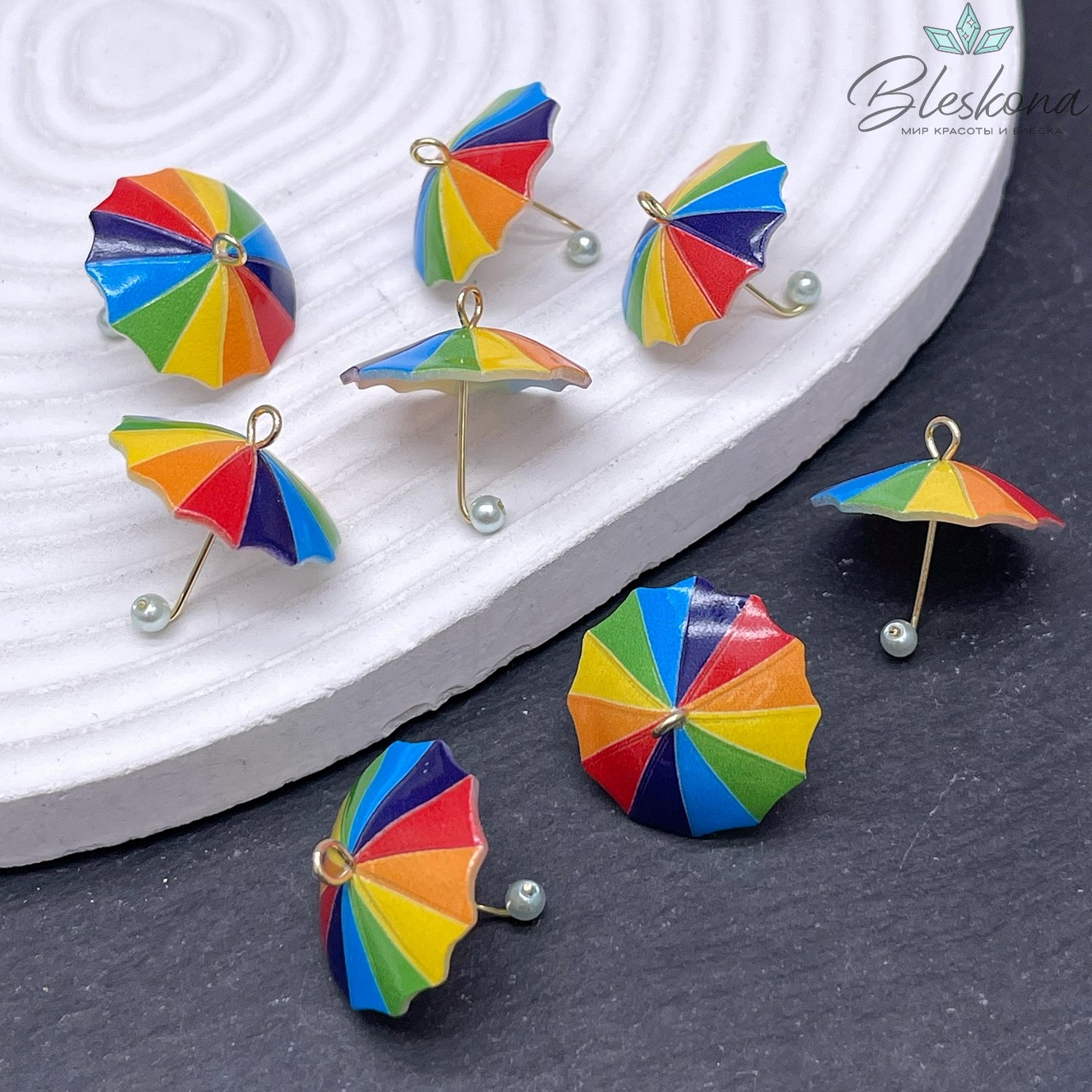 21*21 мм Цвет золото, Подвеска зонтик разноцветный