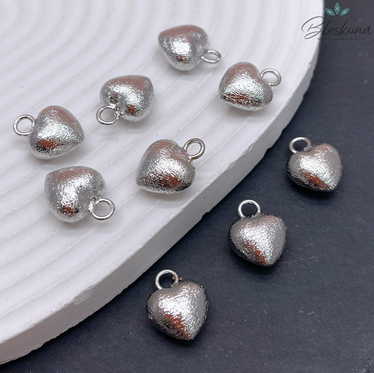 12,5 мм, цвет серебро, Подвеска сердце фактурное 