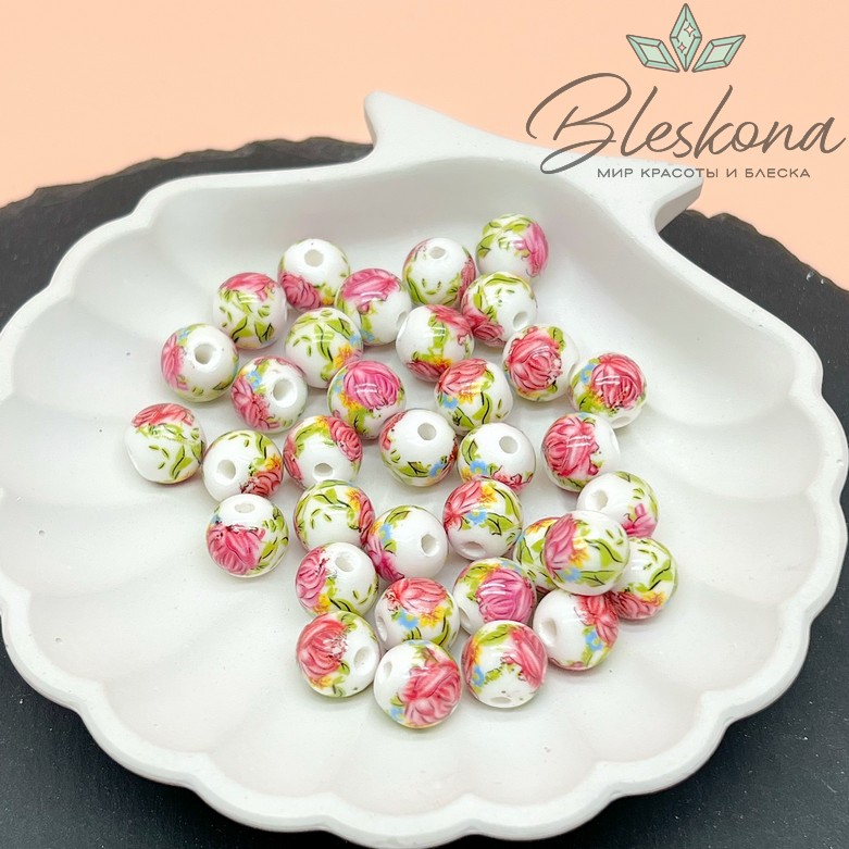 10 мм Керамика Бусина роспись гжель №14 (штучно)