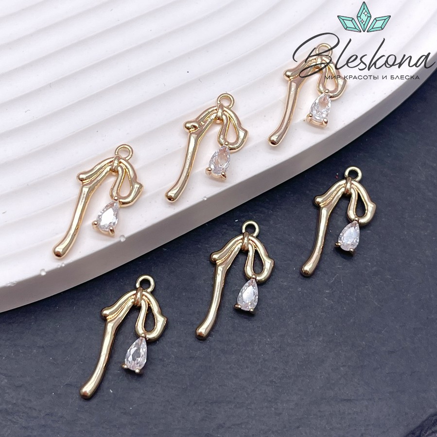 20*10 мм Цвет золото, Подвеска с цирконом капля