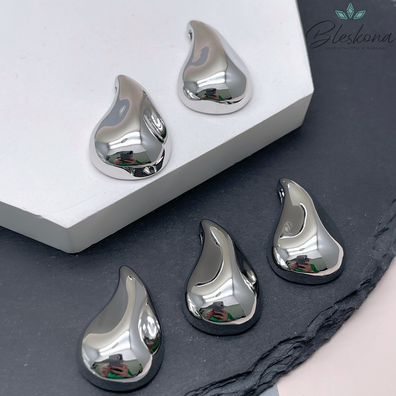 24*15,5 мм Цвет серебро, Подвеска капля мятая