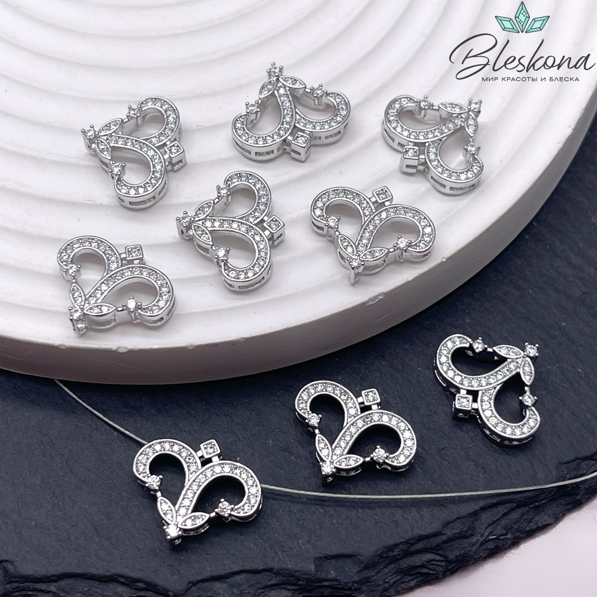 16*13,5 мм Цвет серебро, Бусина Этно №2 цирконы