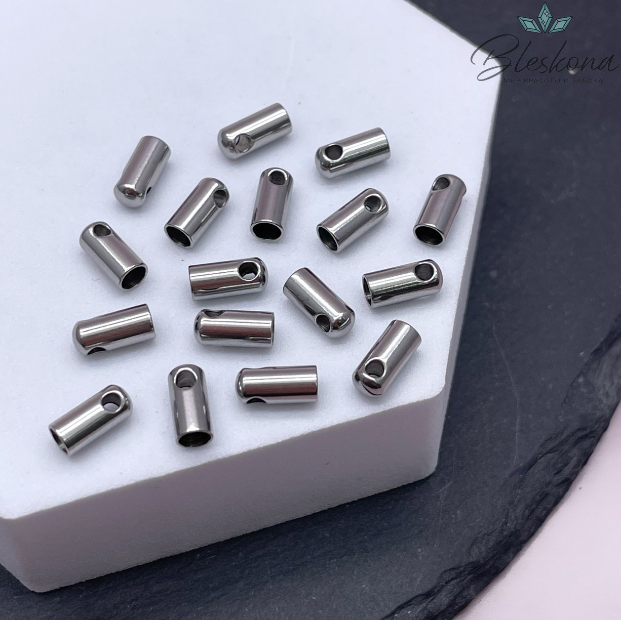 8*3,7 мм, Цвет серебро, Зажим-Концевик для шнура сет 2 шт  