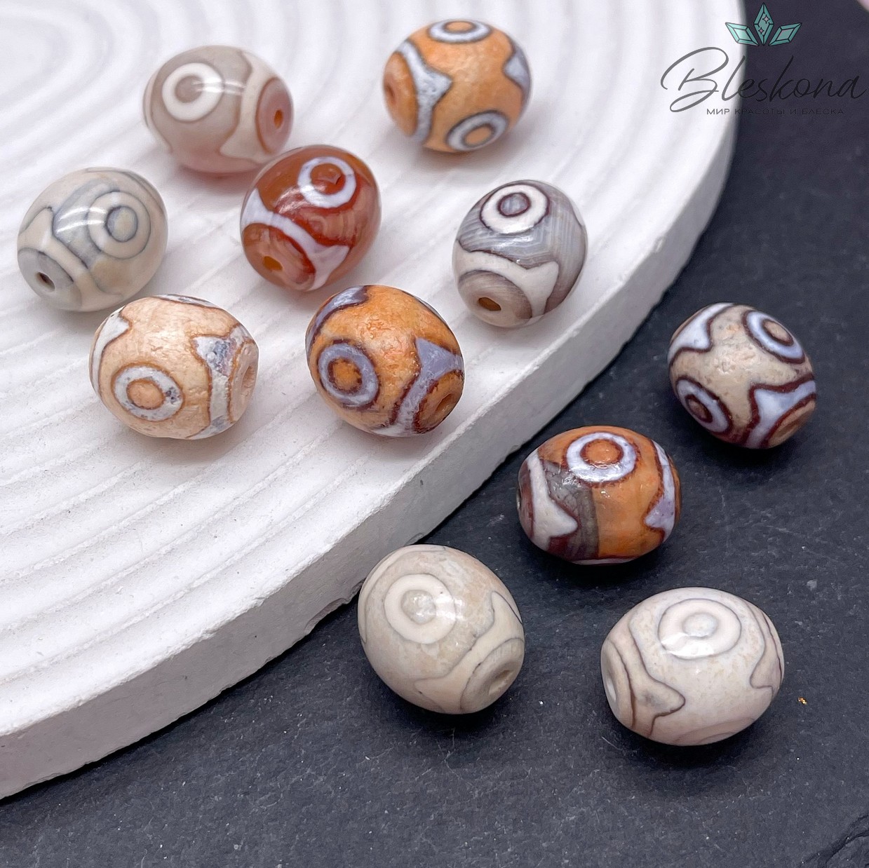 Бусина Дзи 3 глаза серо-коричневый бчонок 14*14 мм