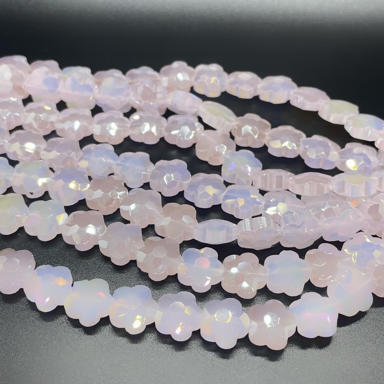 10 мм Стекло Lux, цветок, цвет розовый с переливом 