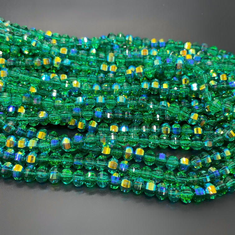 4,5*6 мм Стекло Lux, рондель прямоуг.огр., цвет зеленый с переливом