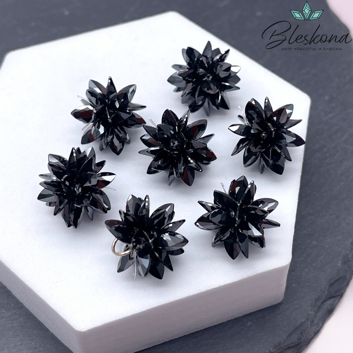 15*17 мм, Подвеска Циркон черный ежик (кубический цирконий, фианит) 