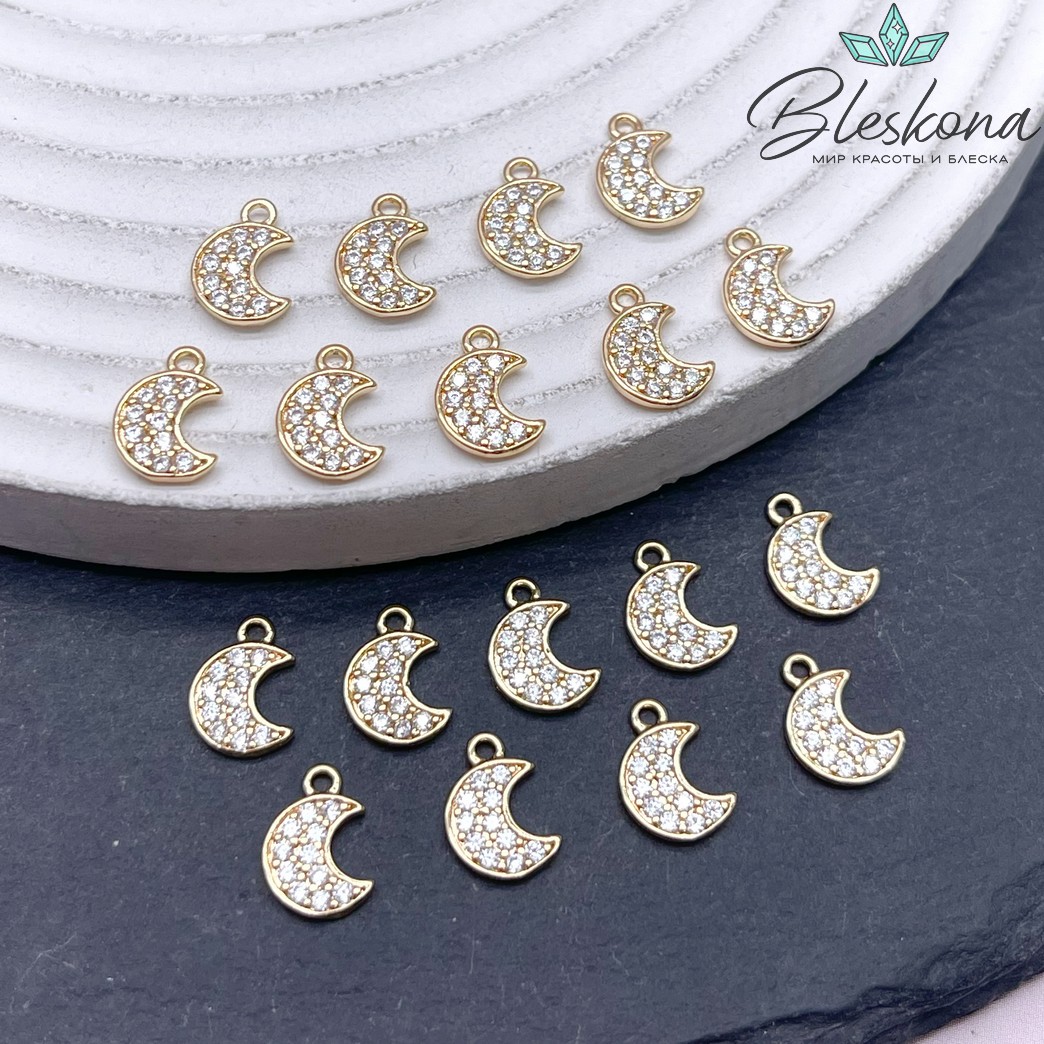 9,5*6,5 мм Цвет золото, Подвеска Полумесяц цирконы мини