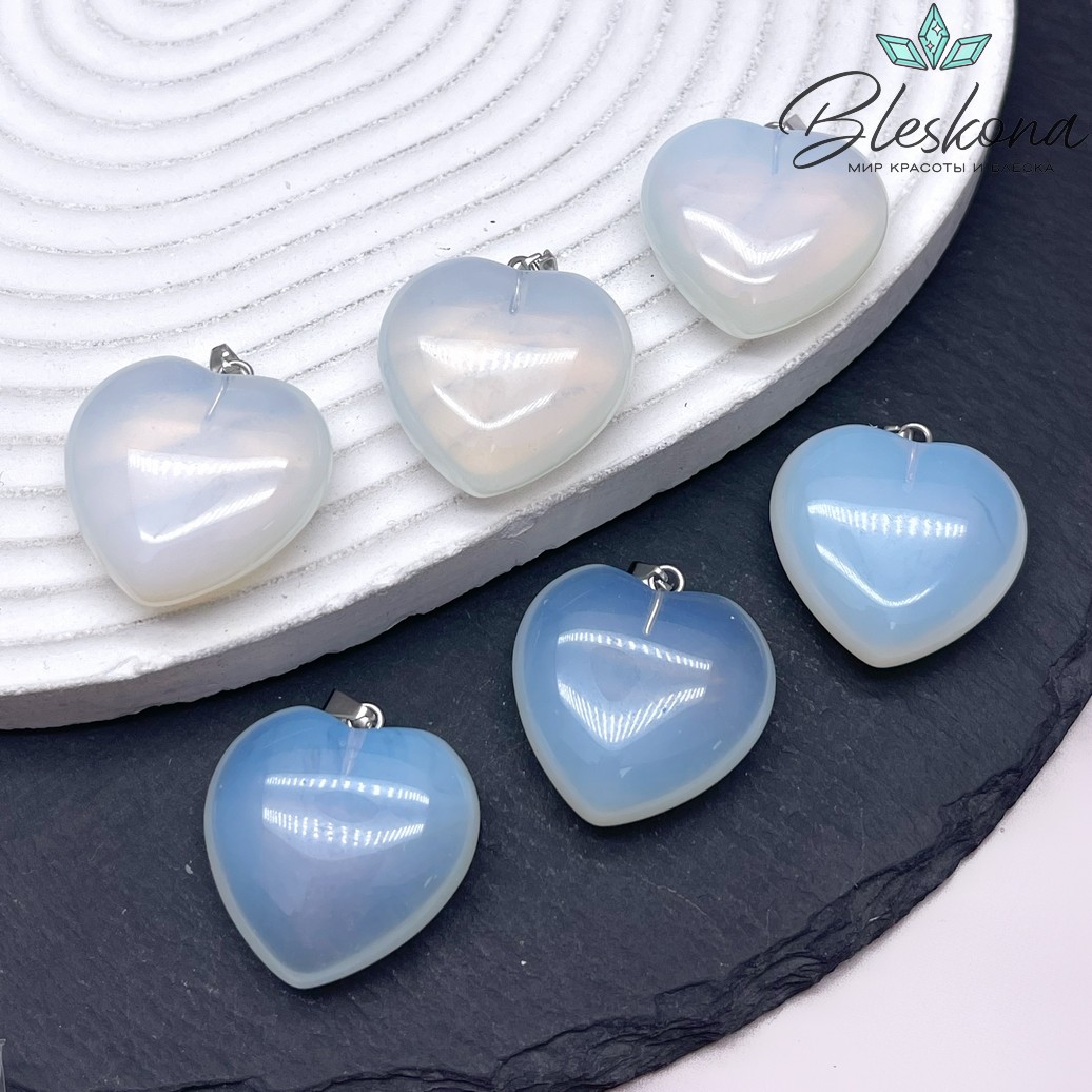 31*30 мм цвет серебро, Подвеска Сердце Лунный камень (имитация) 