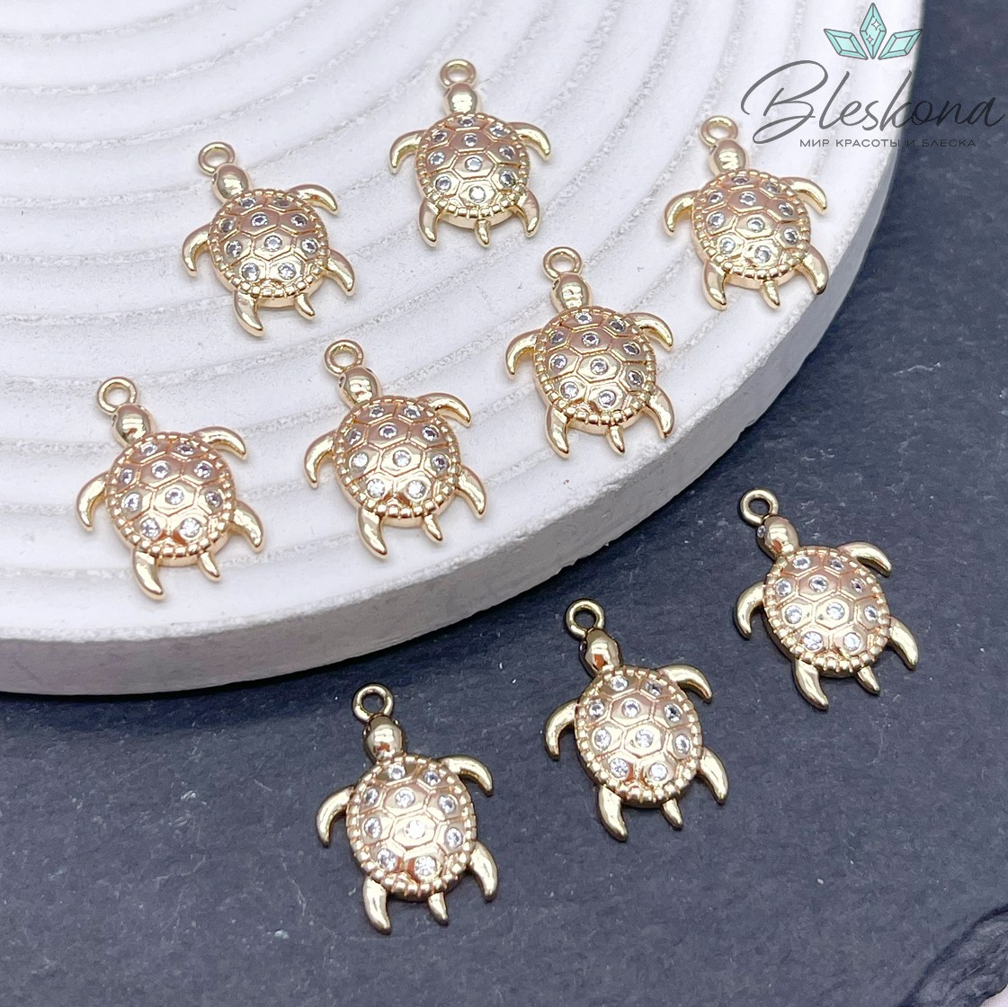 12,7*18мм, Цвет золото Подвеска черепаха цирконы 
