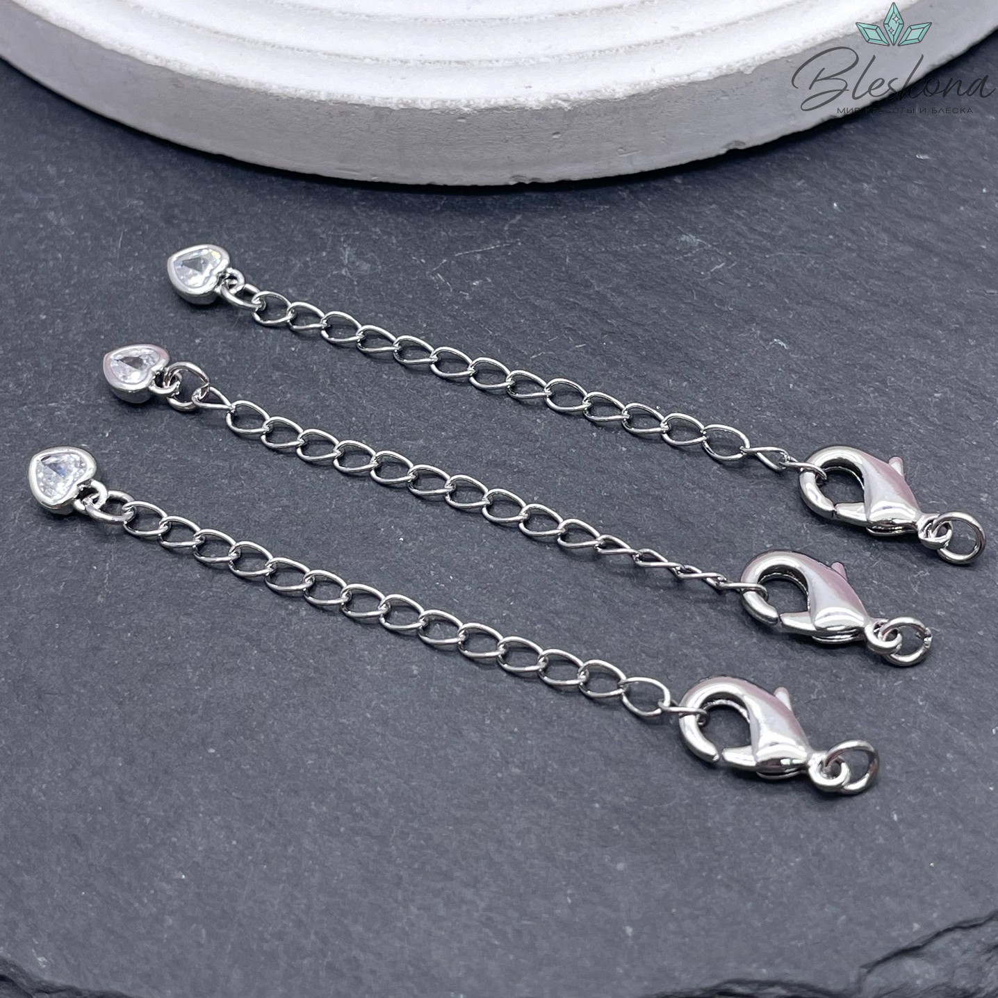 12 мм Цвет серебро, Замок с цепью сердце циркон