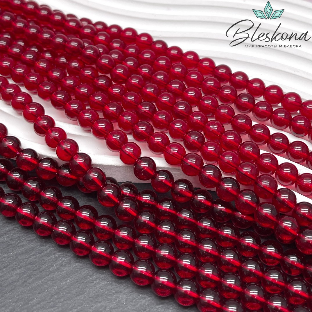 Бусины стекло темно-красное 8 мм