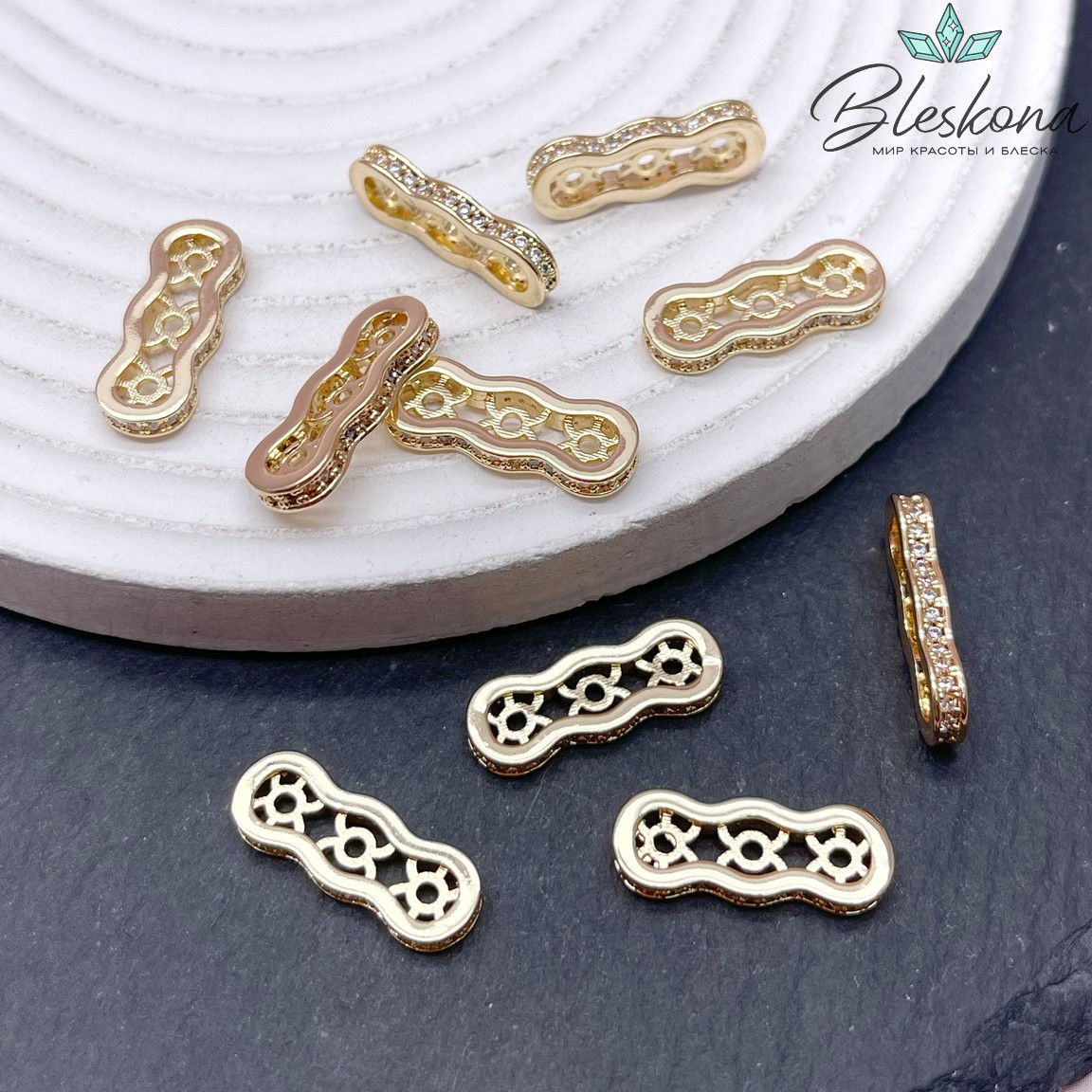 19,4*7*2,6 мм Цвет золото, Бусина разделитель 3 ряда