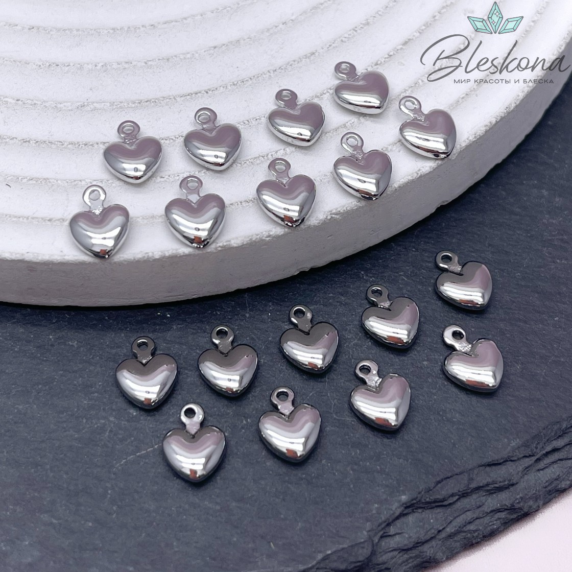 9*6,5мм Цвет серебро, Подвеска Сердце объемное мини 