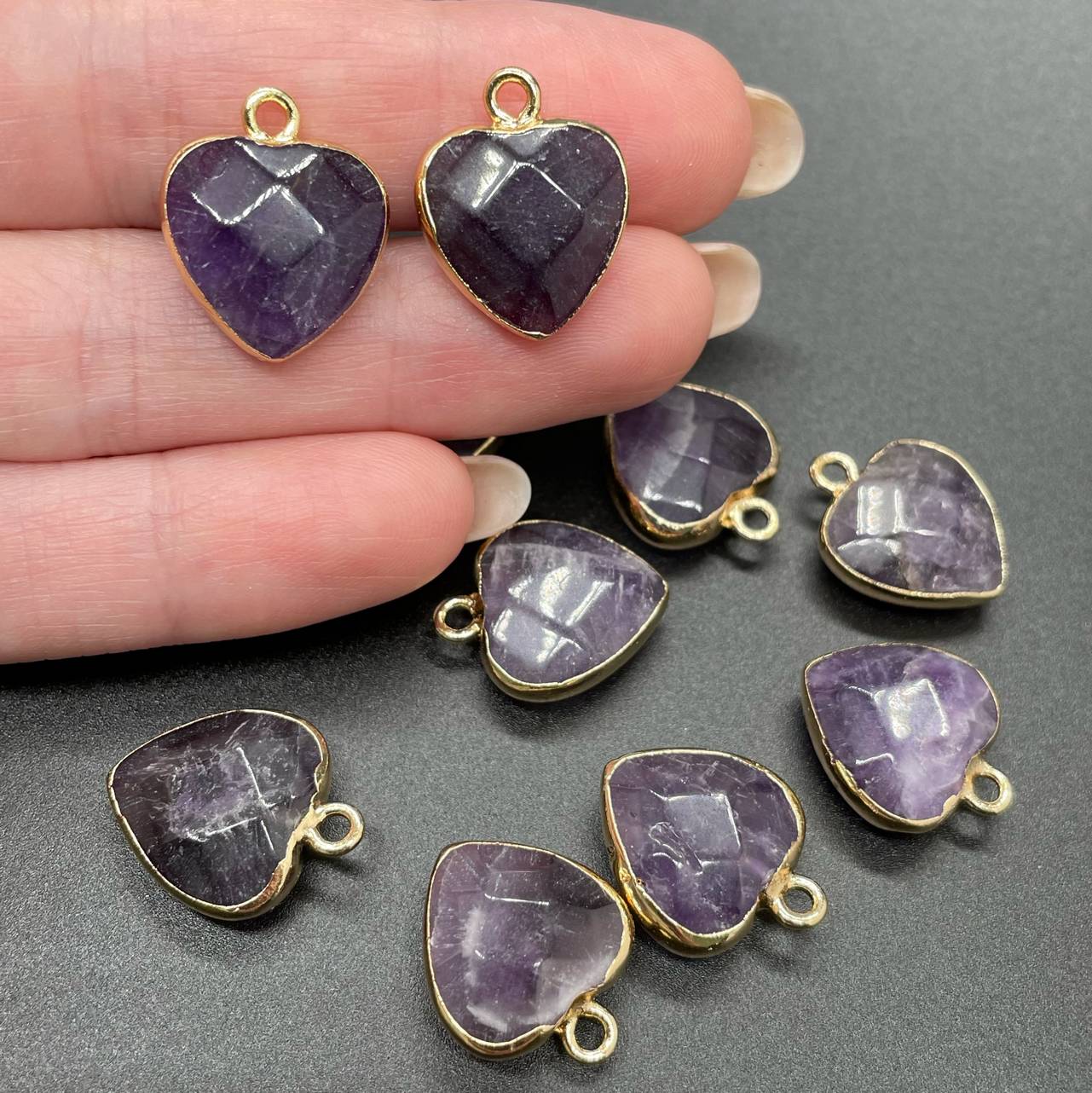 15*15 мм Подвеска Сердце Аметист огранка золото