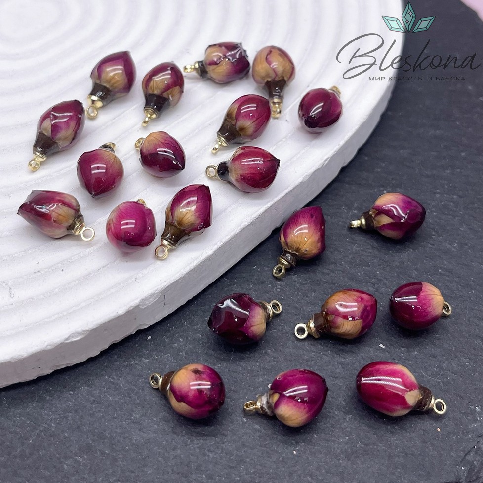 14-17 мм, Цвет золото, Подвеска роза в эпоксидной смоле №10