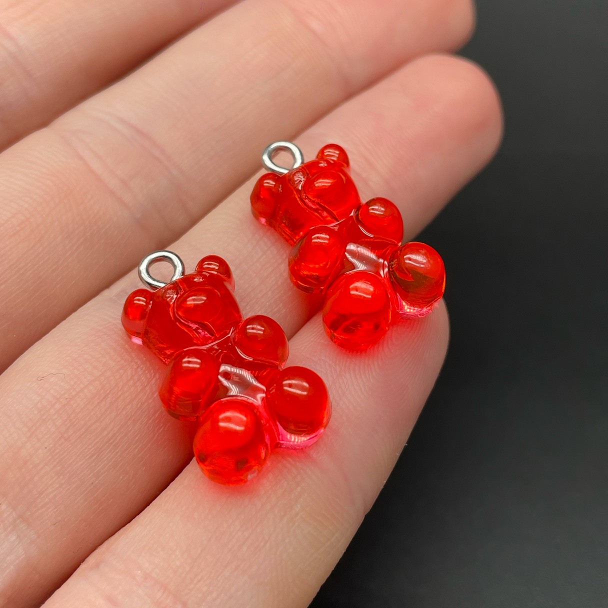 12*21,5мм, Цвет серебро, Подвеска Мишка  красный прозрачный 