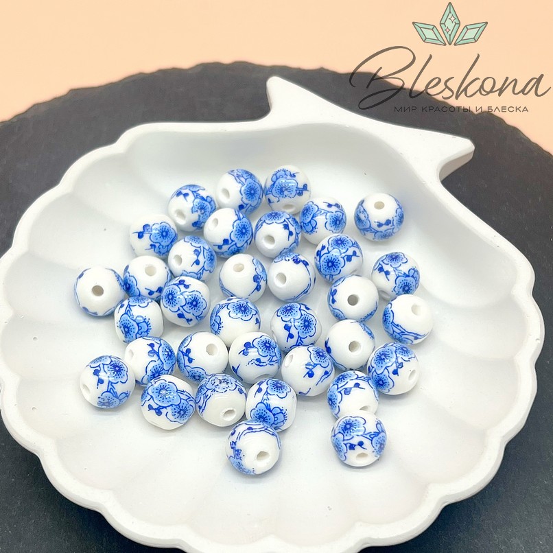 10 мм Керамика Бусина роспись гжель №3 (штучно)