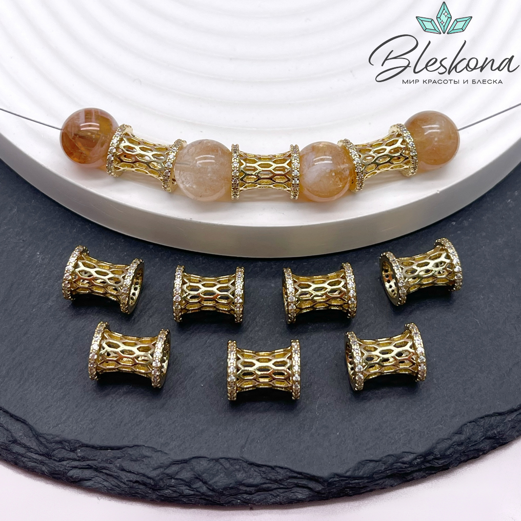 11,2*9 мм Цвет золото, Бусина песочные часы цирконы 