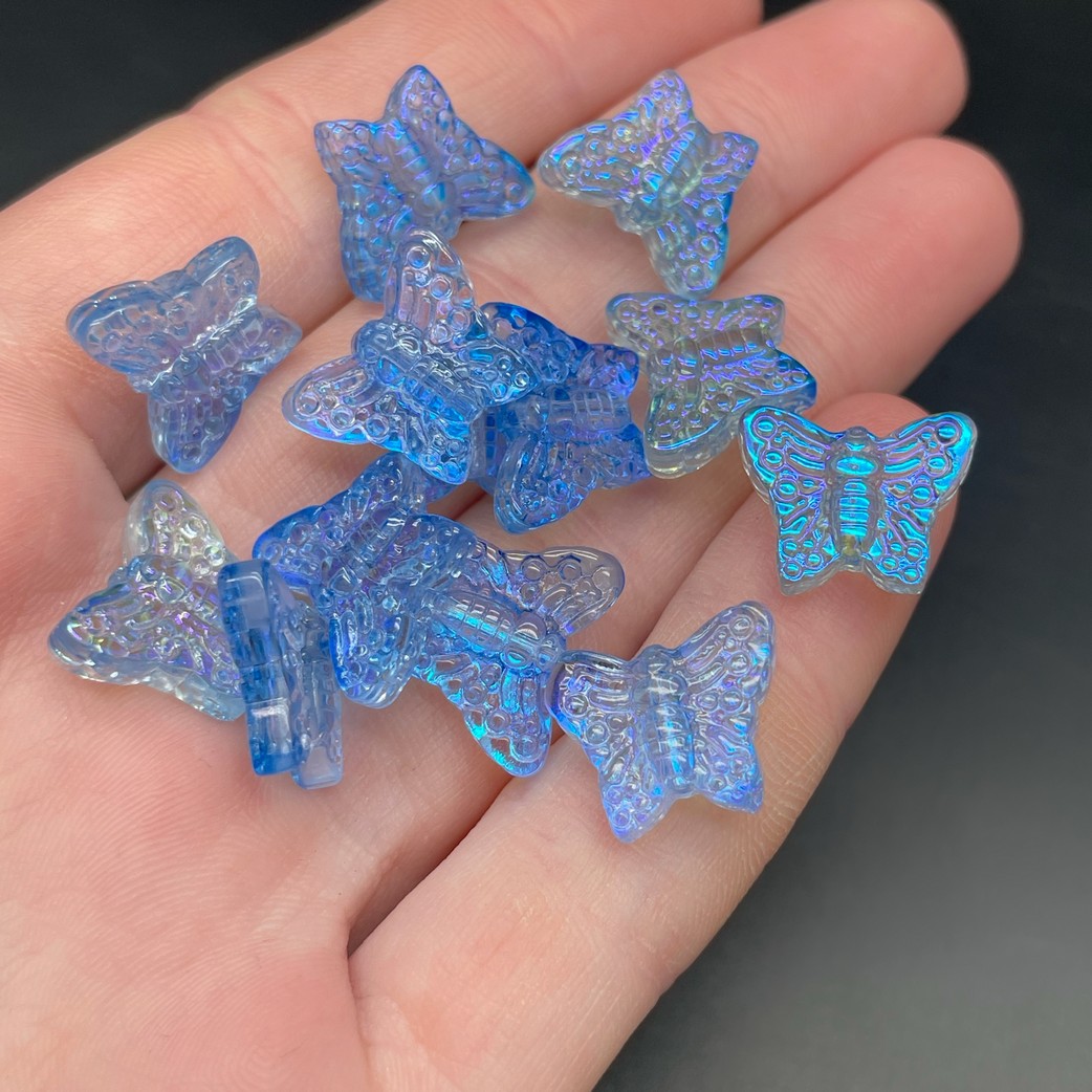 12*15 мм, Бусина Бабочка голубая с синим переливом