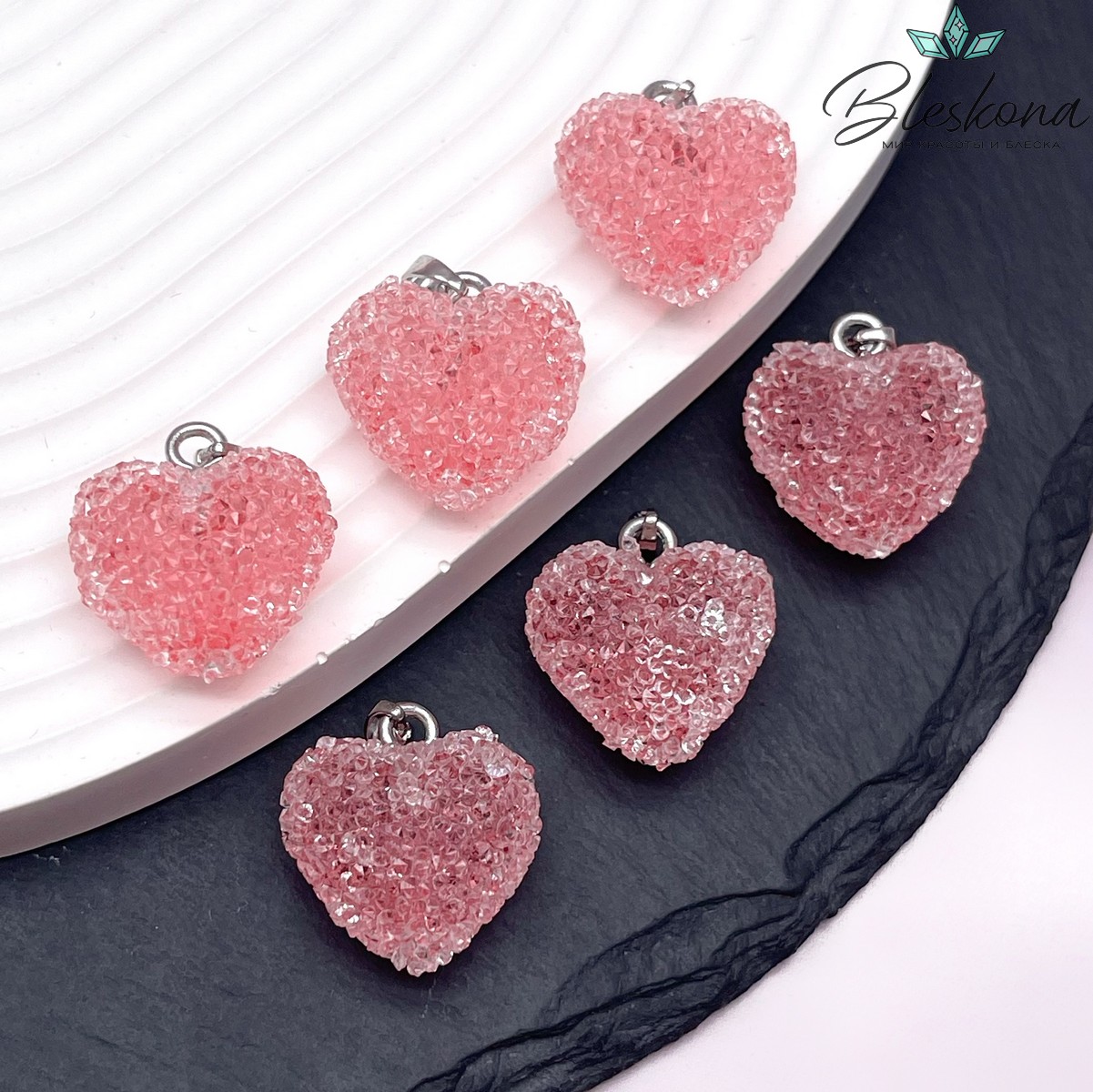 19*20 мм, Цвет серебро, Подвеска мармеладное сердце малиновое