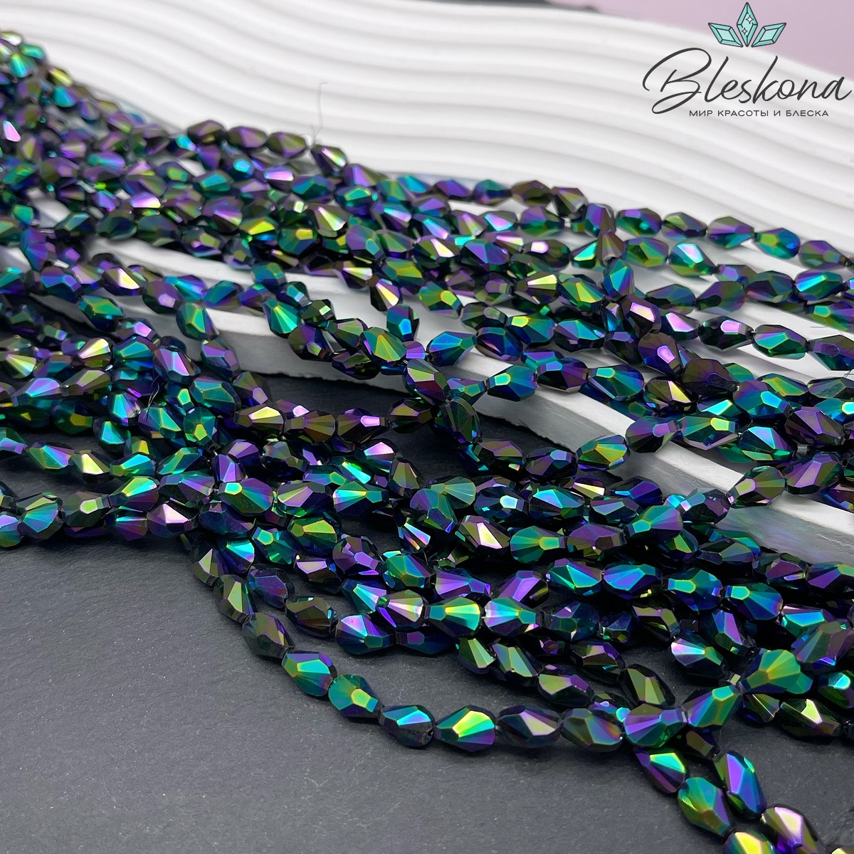 6*8 мм Стекло Lux,  ракушка, цвет хамелеон