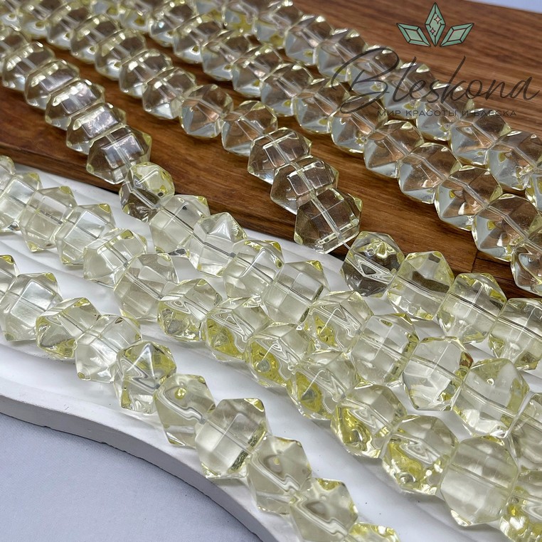 12*19 мм Бусины фриформ огранка, цвет бледно- желтый, стекло