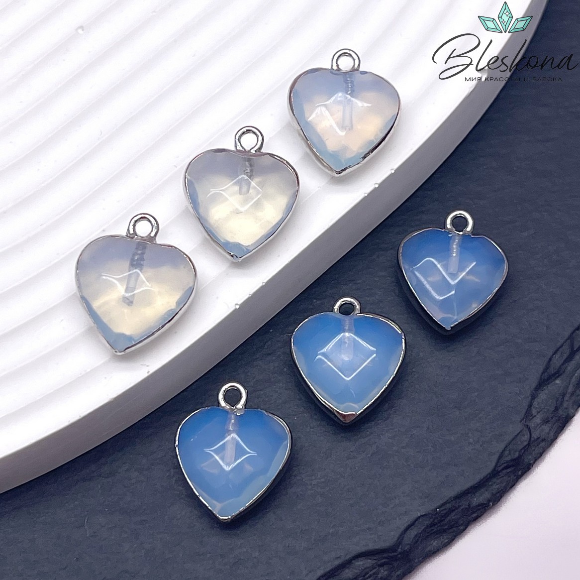 15*15 мм Подвеска Сердце Лунный камень имитация огранка серебро