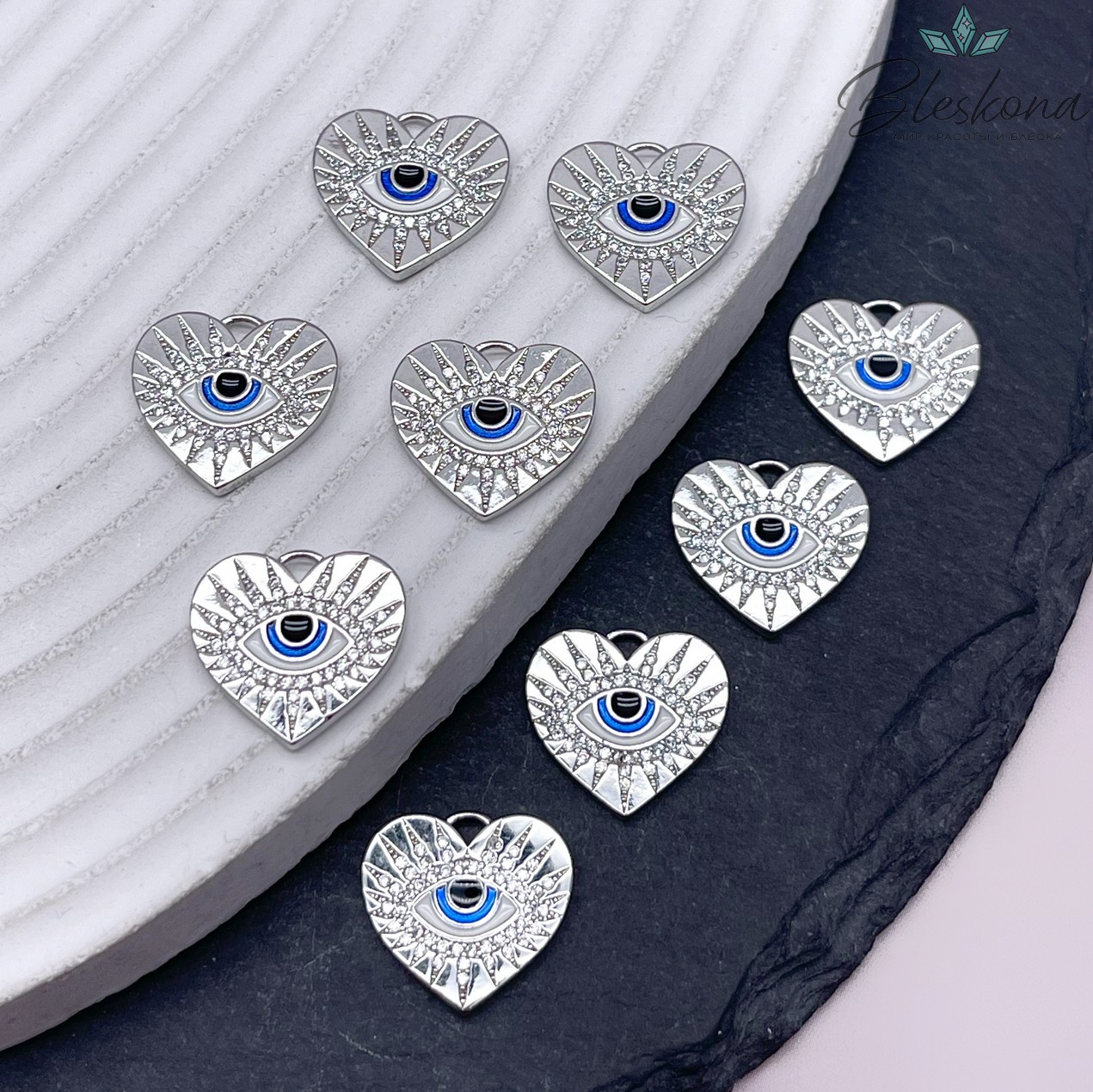 14*14,7мм Цвет серебро, Подвеска сердце глаз  