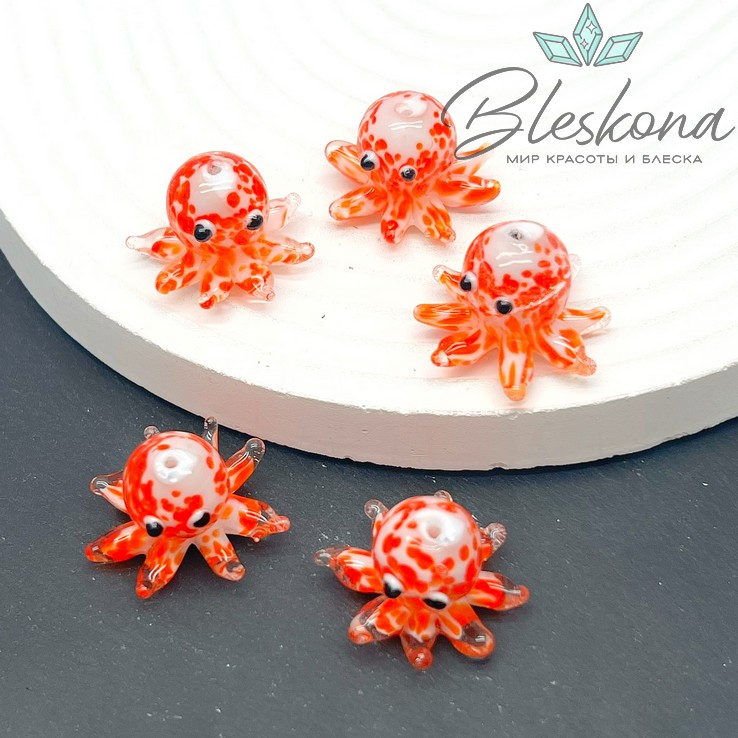 15,5*22 мм  Бусина осьминог красный