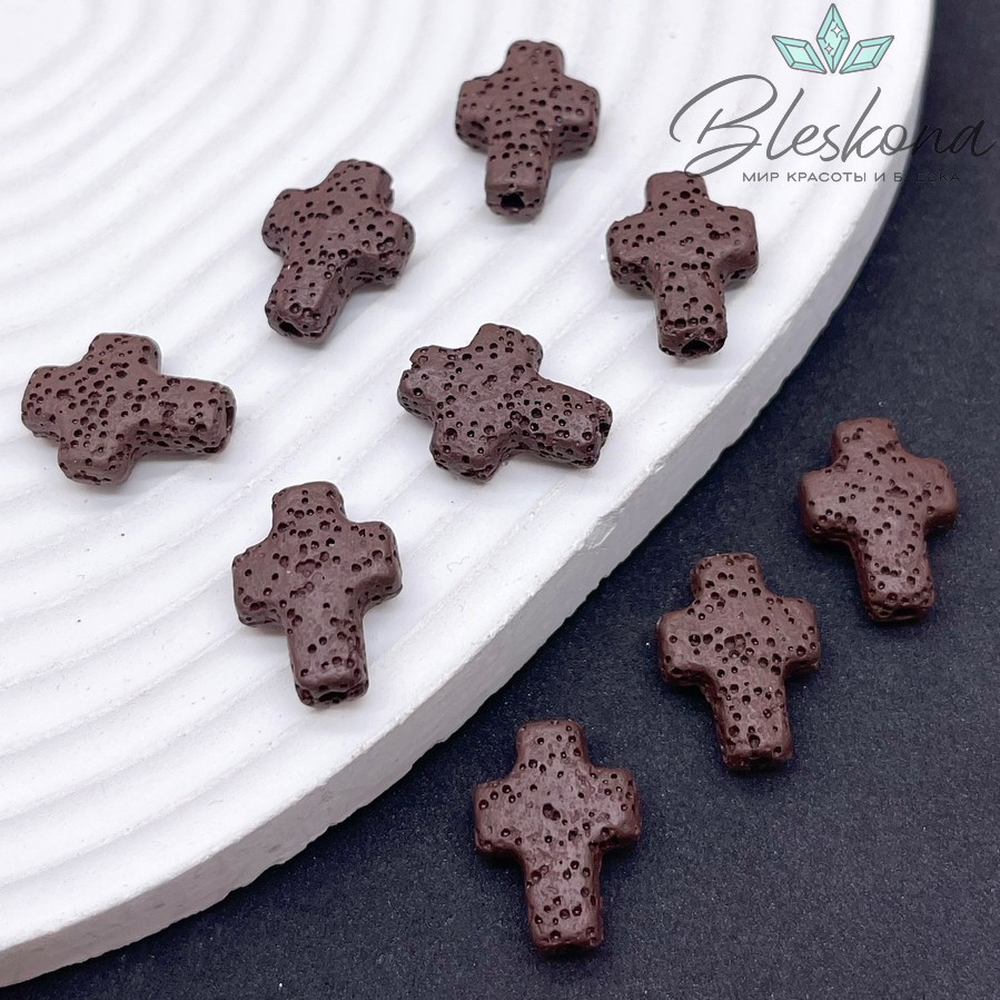 Лава Вулканическая Бусина крест коричневый 17*13 мм