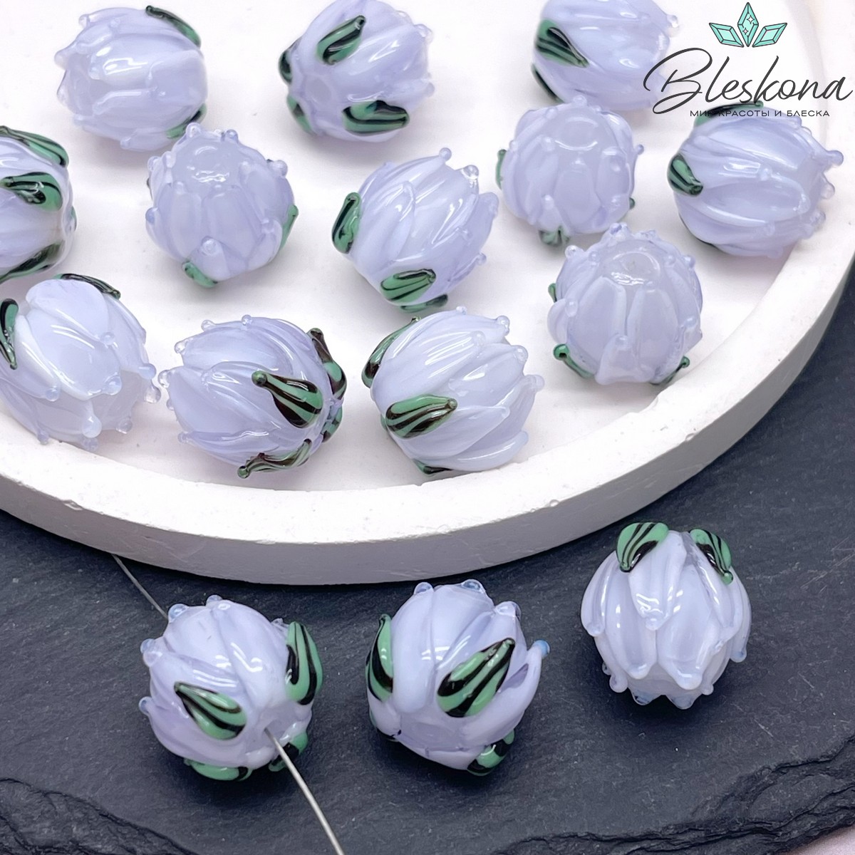 14 мм Бусина бутон голубой