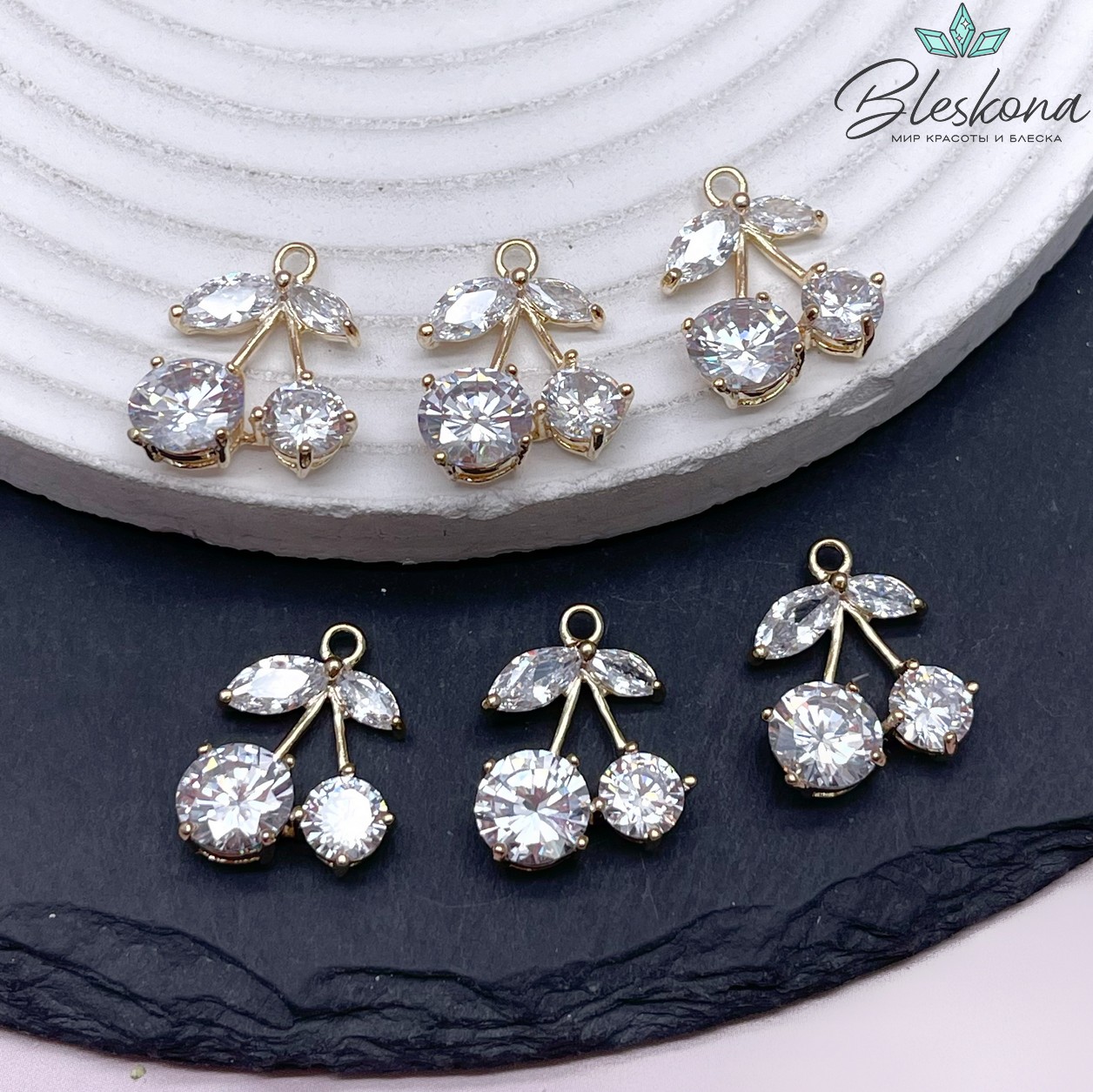 18,6*15,2 мм Цвет золото, Подвеска вишня цирконы 