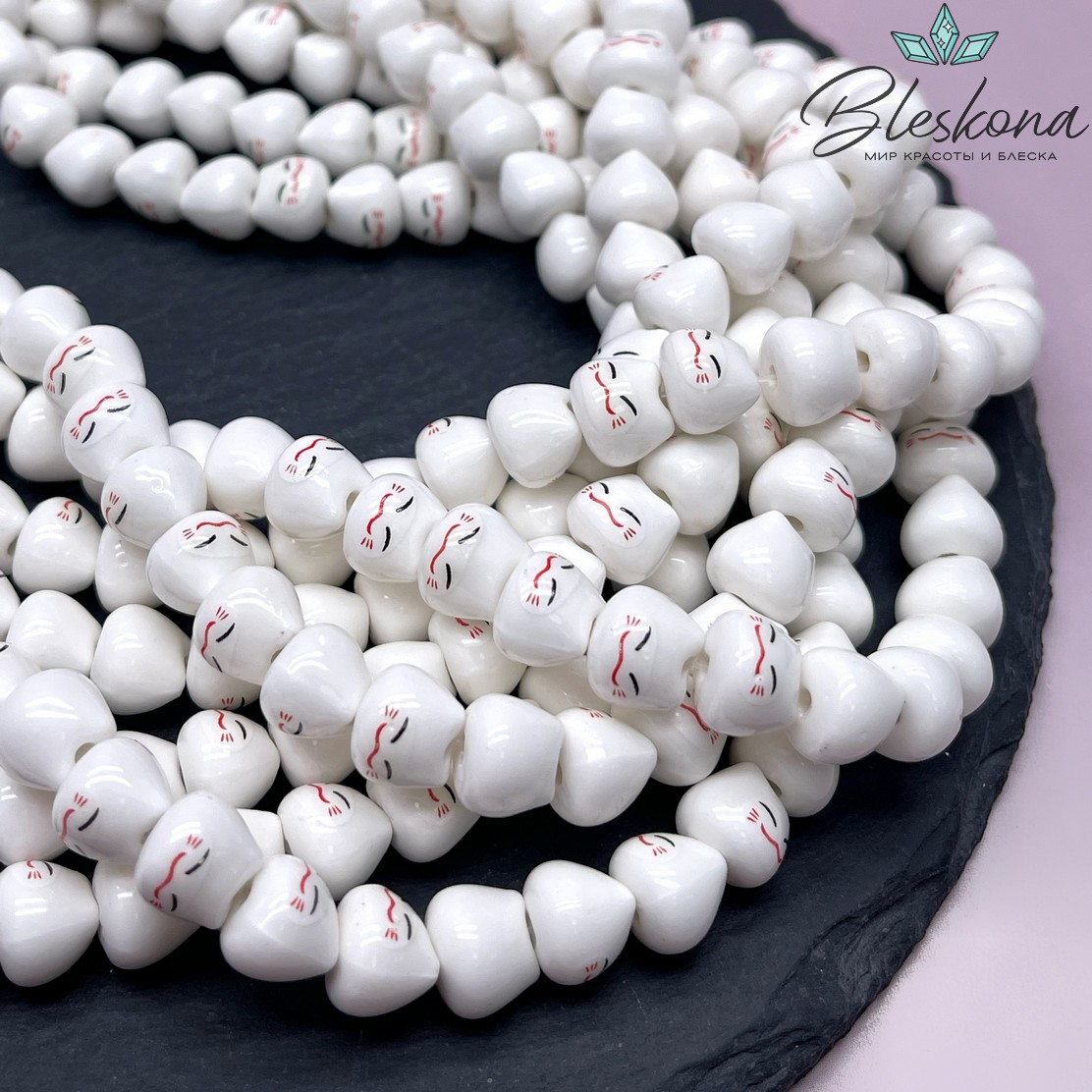 8*10 мм Керамика бусина Котик белый