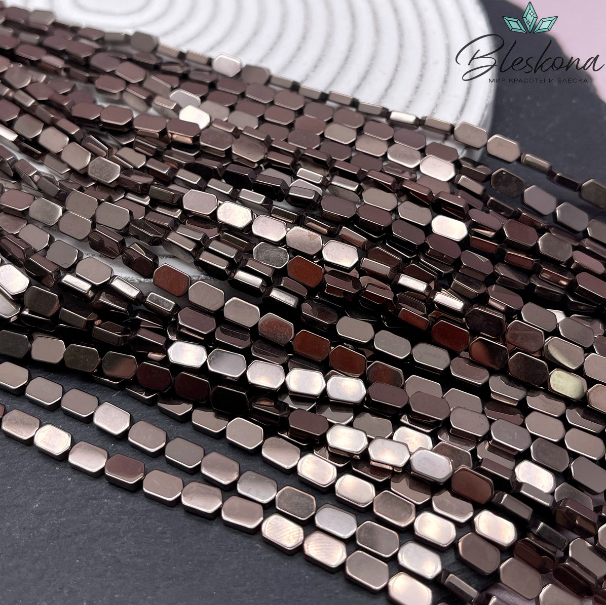 6,5*4 мм Гематин, цвет коричневый №1 (шоколадный), вытянутый шестигранник имитация